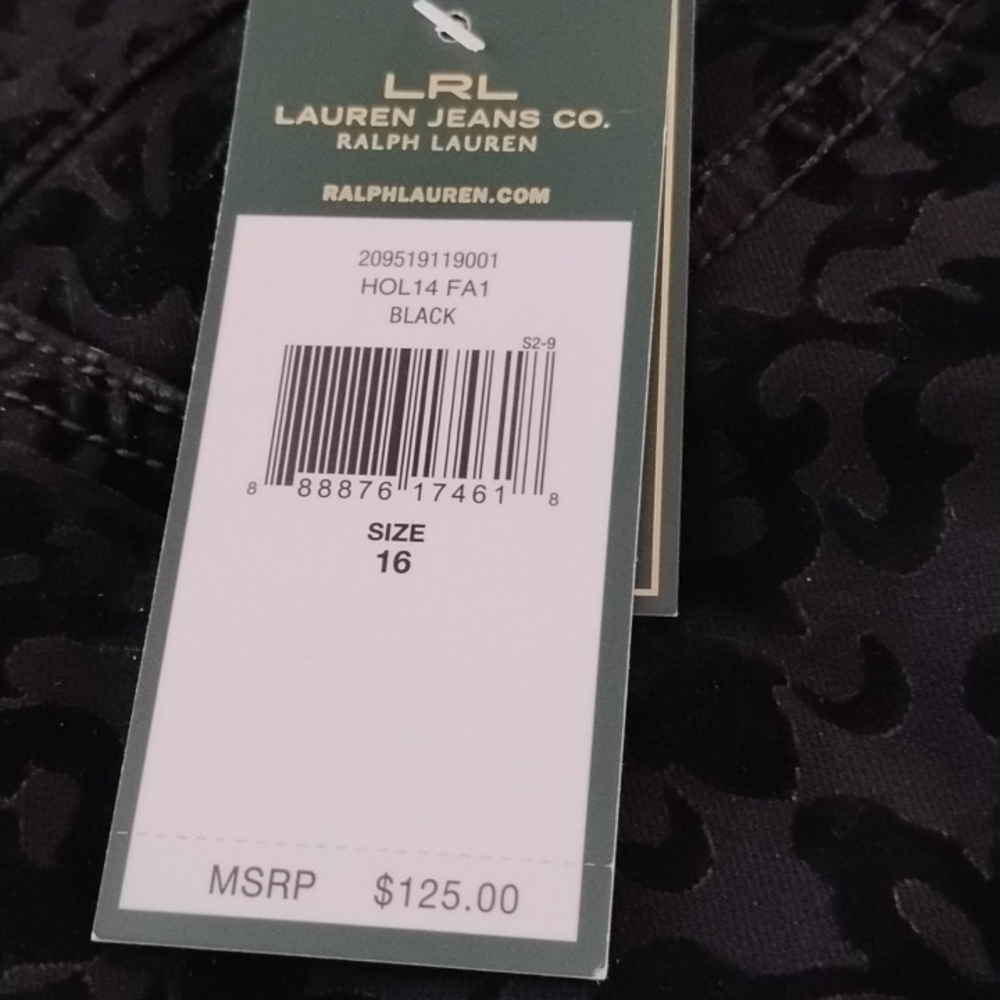 Lauren By Ralph Lauren Black Burnout Velvet Straight Leg Jeans Size 16 NWT - Picture 4 of 9